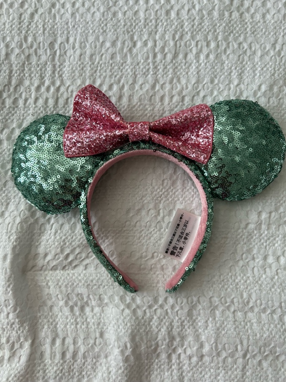 Disney Parks Minnie Mouse Ears Headband Sparkly Green Pink Bow Disneyland